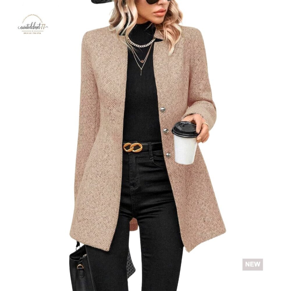 Slim Fit Wool Blend Blazer Notch Collar Button Down Long Sleeve Business Casual